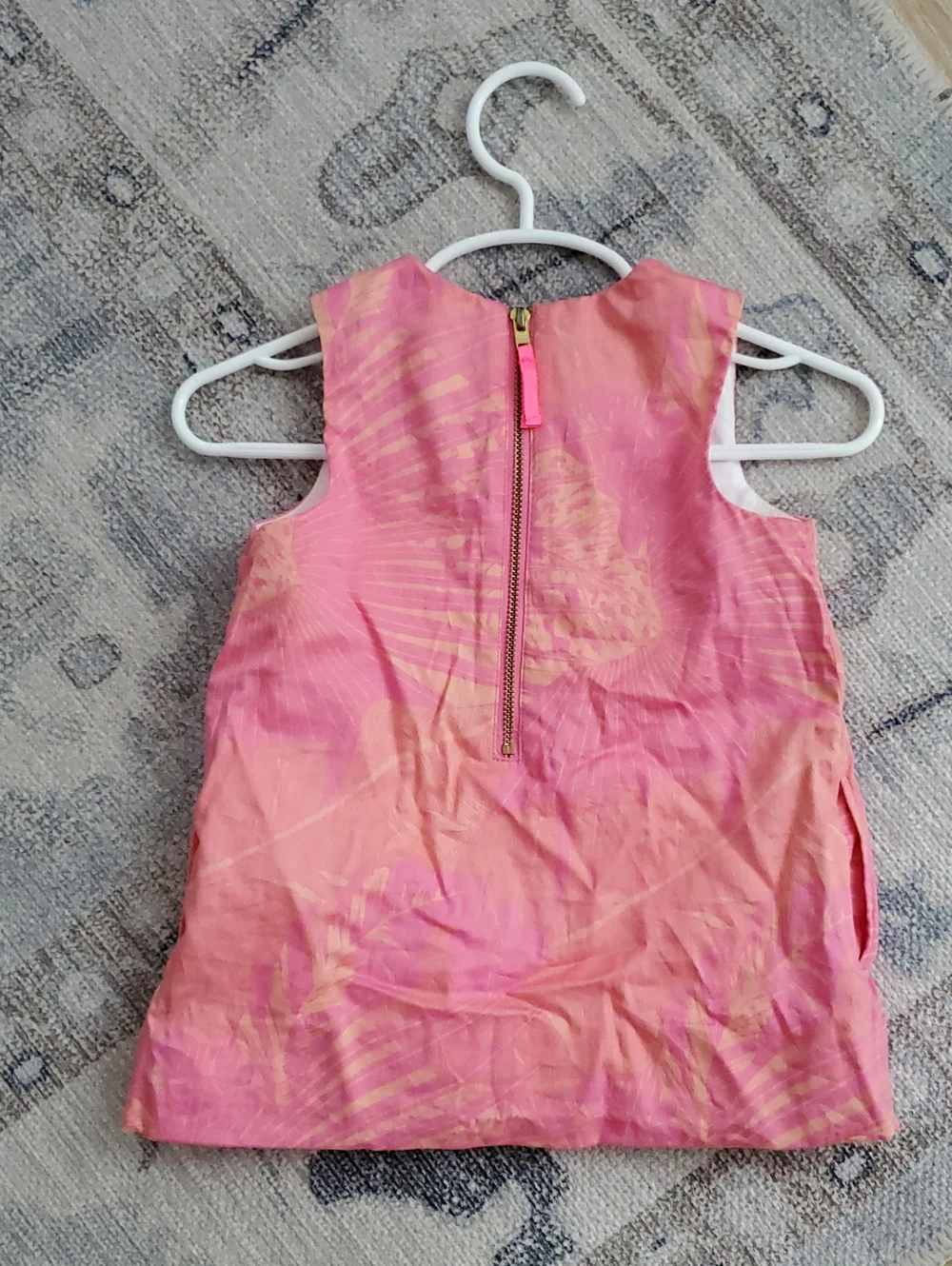 Crewcuts Girls Tropical Pink Orange Embroidered Sleeveless Shift Dress Sz2